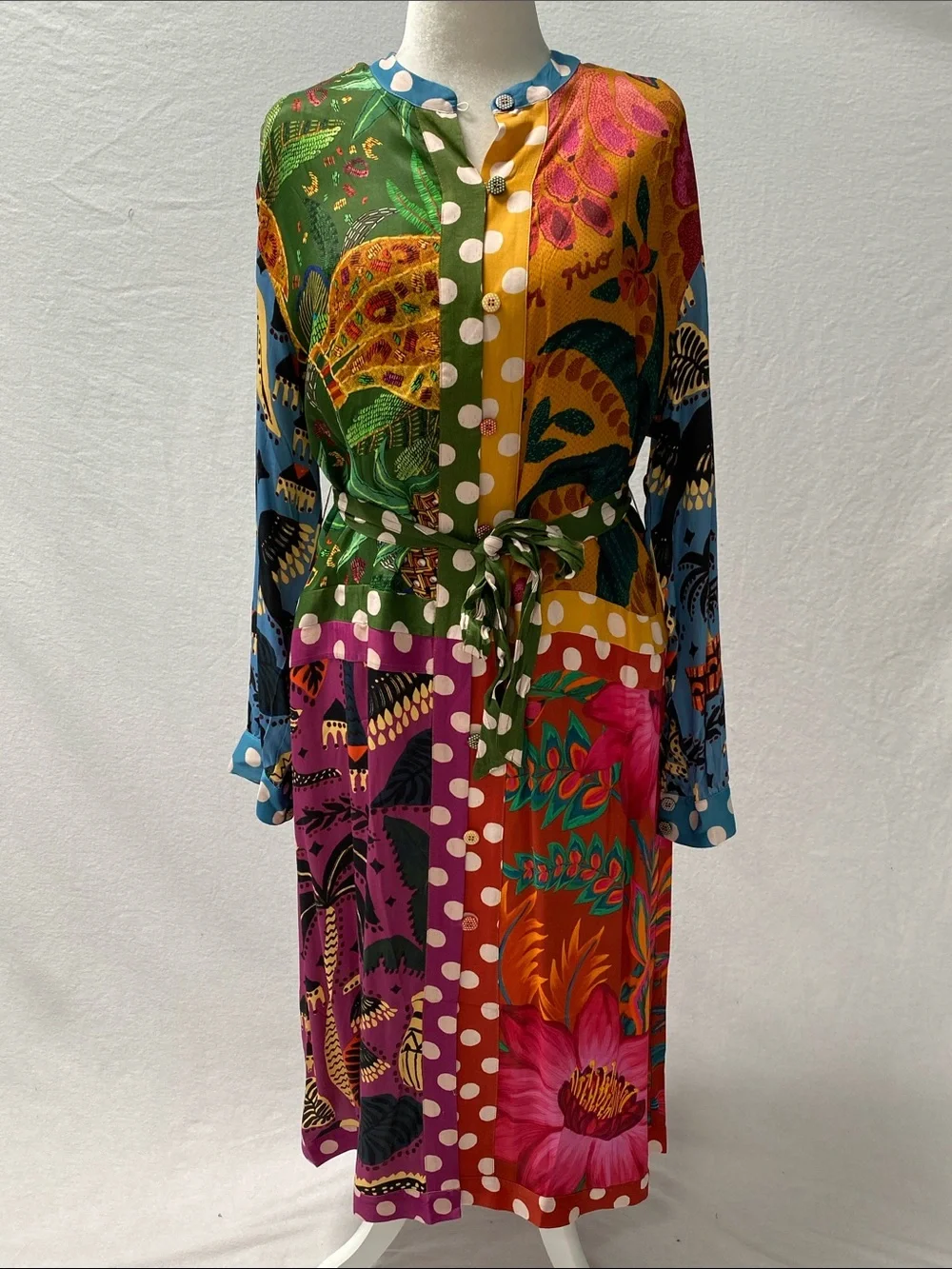 FARM RIO Red Earth Rainbow Long Sleeve Shirtdress Size Small - Picture 3 of 7